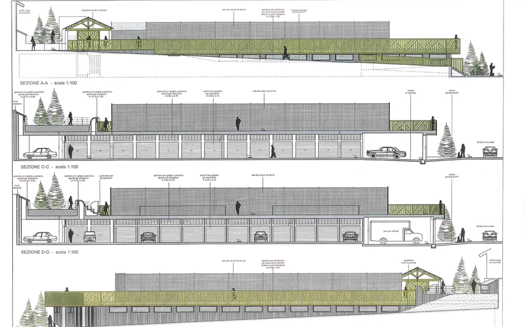 Fabbricato adibito a parcheggio con campi da tennis in copertura